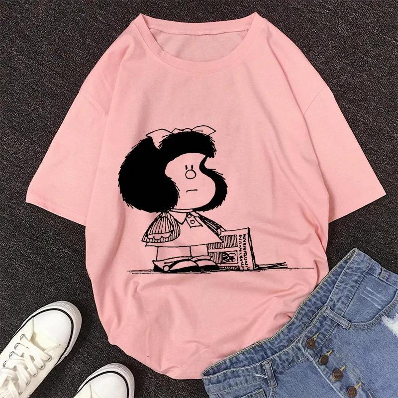Mafalda Kawaii Graphic Print T-shirt Women Harajuku Aesthetic Pink Tops Y2k Casual Tshirt 2026 Newest Summer Fashion Female T Shirt