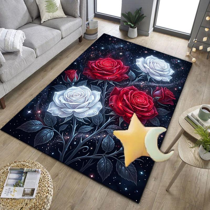 Starry Night Roses Office Rug Chair Mat, Entryway Carpet, Suitable for Front Door, Bedroom, Living Room, Desk, Holiday Gift