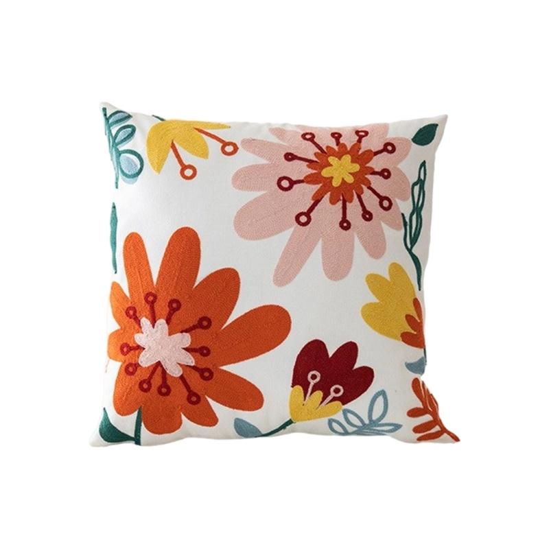 Pillowcase Floral Embroidery Cushion Case Features Vibrant Flower Patterns For Living Room Or Bedroom Decoration