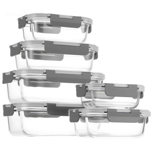 

S SALIENT Heat-Resistant Glass Storage Containers, Airtight, Tupperware, Make-Ahead, Rectangular, Oven, Dishwasher, and Microwave Safe, Set of 6, Gray