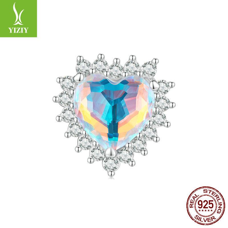 S925 Sterling Silver Love Beads Loose Beads, Dream Colorful Diy Heart Beaded Jewelry Accessories