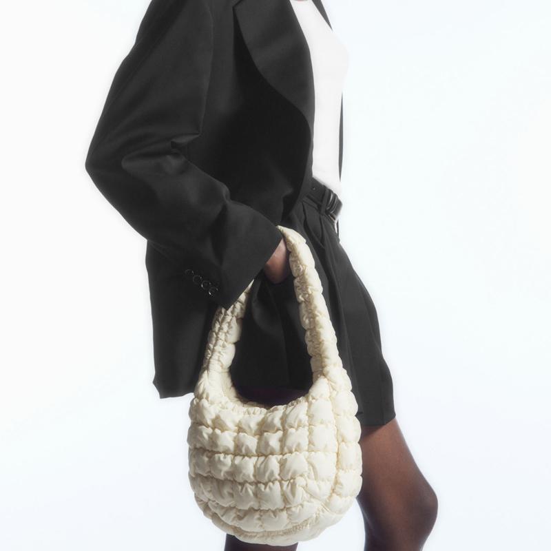 COS Quilted Zipper Closure Polyester Cloud Bag Mini Women Shoulder Bags White 973537033