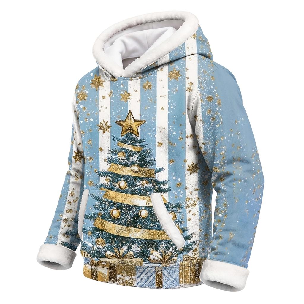Kids Long Sleeve Christmas Print Casual Hooded Top for Boys and Girls Holiday Outfit