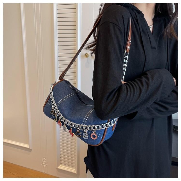 IELGY Denim Canvas Underarm Bag French Chain Shoulder All-Match High-End Niche Dumpling Bag