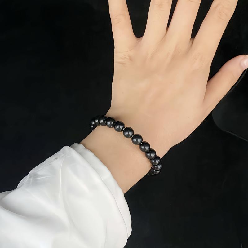 Elegant Obsidian Beaded Bracelet - Smooth Polished Natural Stone, Perfect Gift for Holiday, Mother's Day Valentine's Day