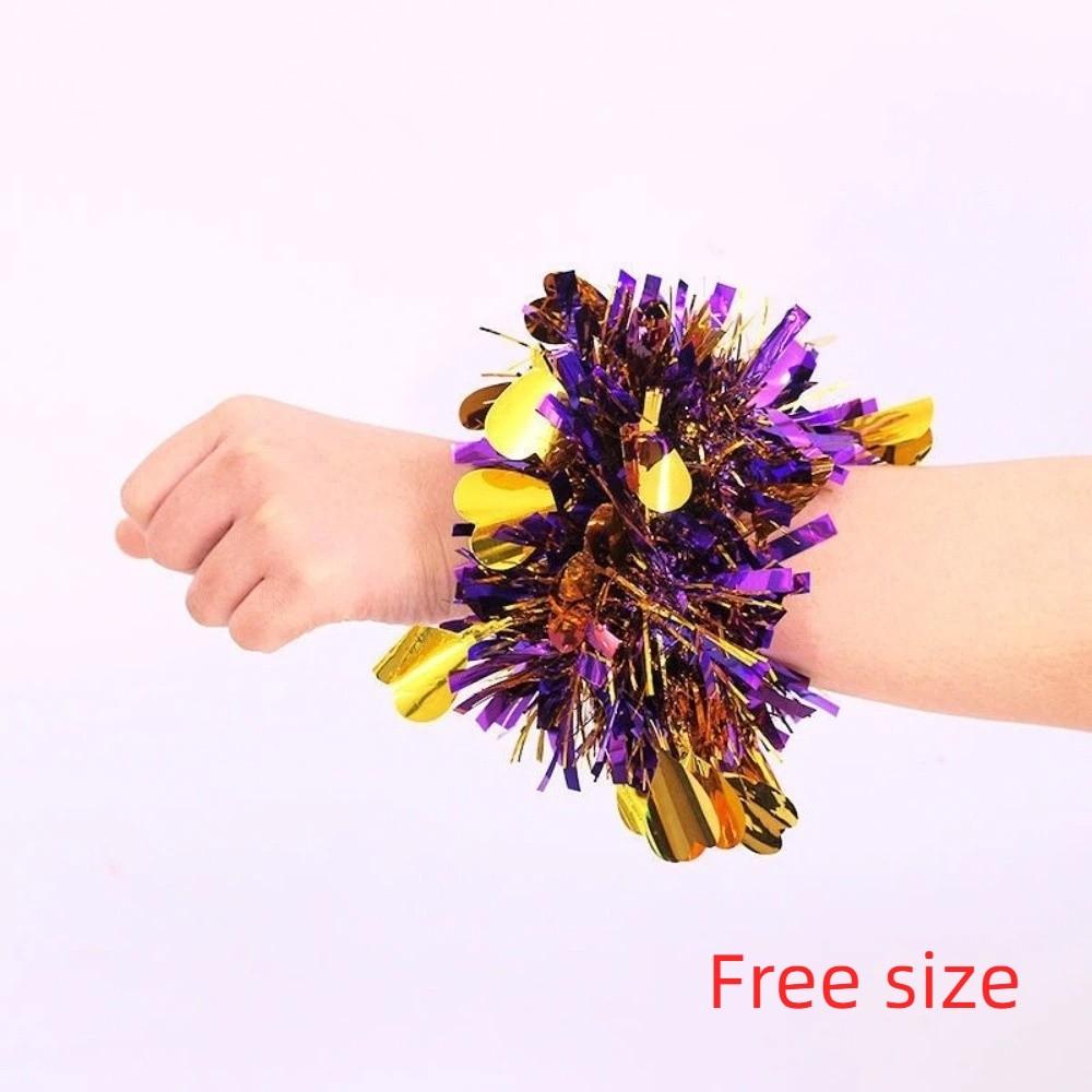 10pcs Elastic Metallic Foil Wrist Bands Colorful Cheerleading Wrist Pom Poms Concert