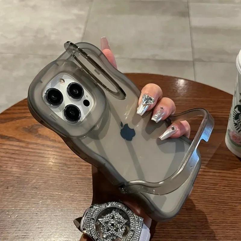 

2 в 1 складаний чохол для телефону з хвилею, прозорий, з 3D фігурним ефектом, для iPhone 16 15 11 12 13 14 Pro Max X XR For iphone 11Promax чорний