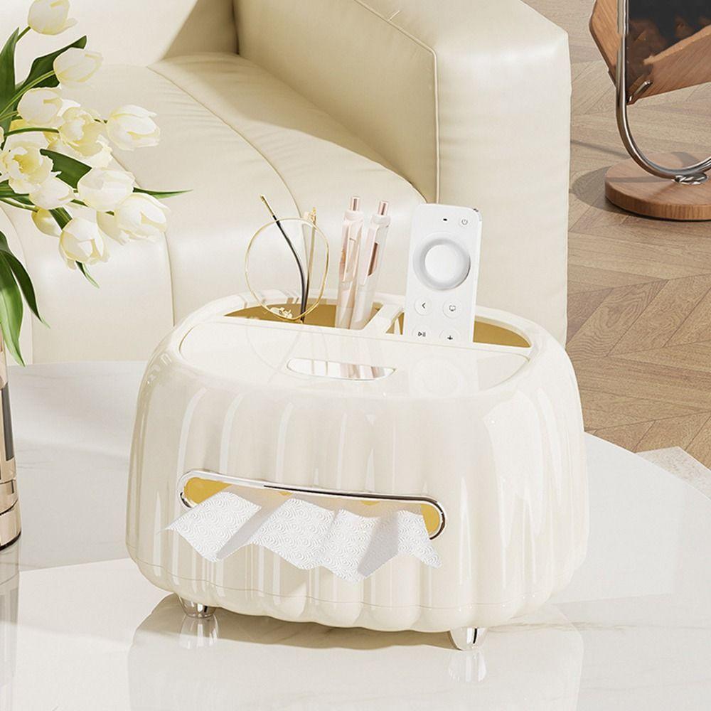 Plastic Cream Style Tissue Box Waterproof Moisture-proof Multi Compartments Tissue Box Large Capacity Decorative