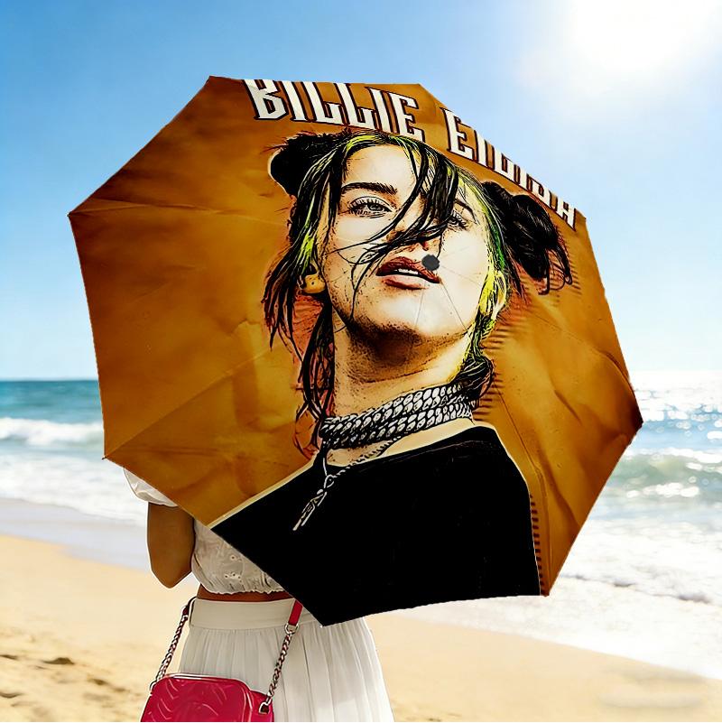 Billie Eilish Art 8 Ribs 3Fold Black Glue Uv Protection Umbrella Sun Protection Rainproof Compact Folding Umbrella For Travel Daily Use C923884