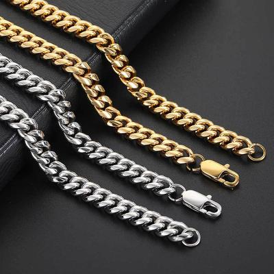 Hip-Hop Stainless Steel Necklace Japanese Buckle Round Polished Dense Titanium Steel Cuban Necklace Men's Bracelet Accessories