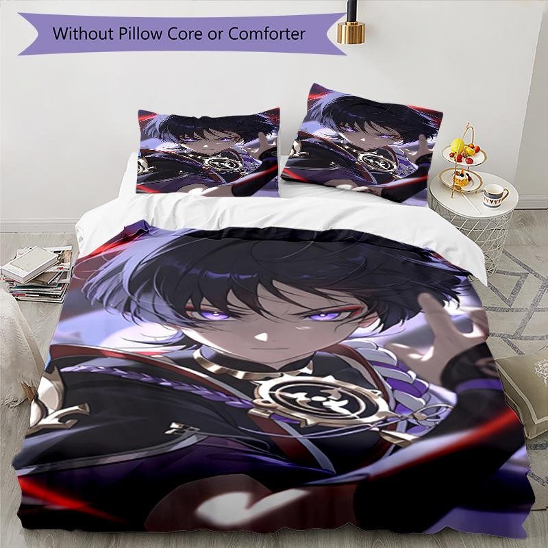 3pcs Genshin Impact Wanderer2 Design Cover Set - HD Printed Bedding with 1 Cover and 2 Pillowcases - Perfect for Home and Dorm Decor