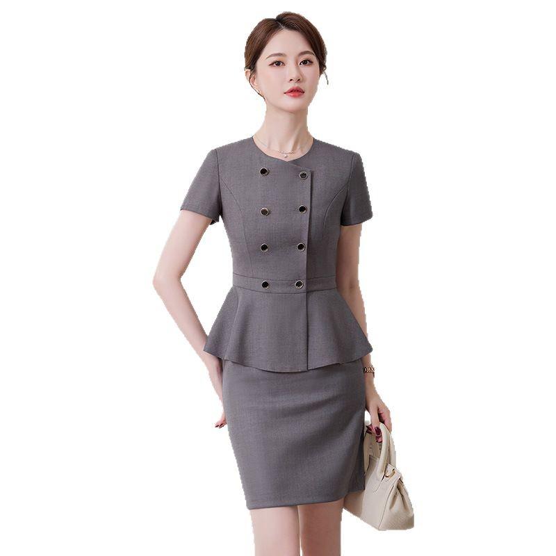 Gray Women's High-End Professional Short-Sleeve Two-Piece Summer Workwear