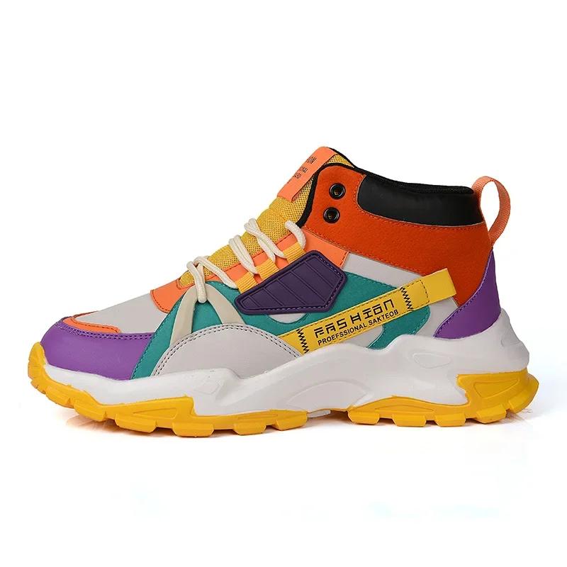 Luxury High Top Yellow Bottom Men Casual Shoes Colorful Leather Mens Designer Shoes Zapatos Hombre Spring Fashion Men Sneakers