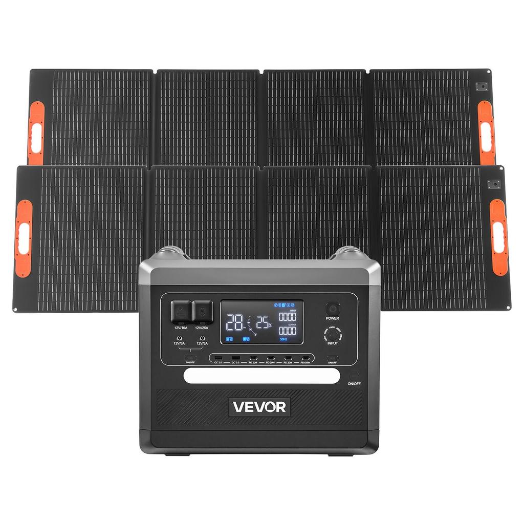 Portable Power Station, 2400W Portable Solar Generator with 2PCS * 200W Foldable Solar Panels, 2160Wh Expandable LiFePO4 Battery Backup with 10 Output
