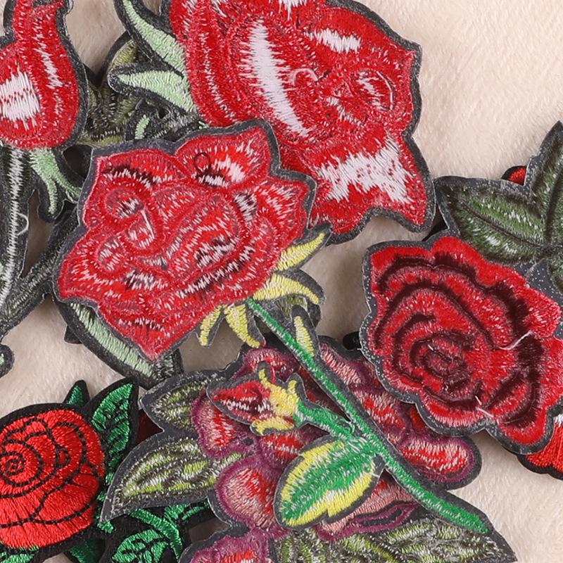 Rose Flower Embroidery Cloth Patch - European & American Style DIY Sticker for Shoes, Hats, Clothing Accessories