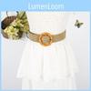 Women Woven Fabric Belt With Circular Buckle For Casual Summer Beach Outfits