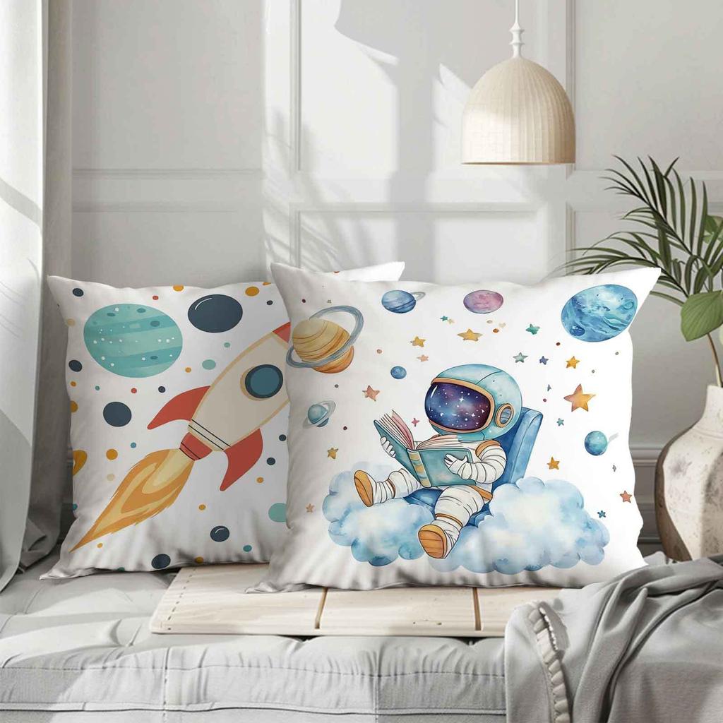 Rocket And Planet Patterns Digital Printing Pillow Cover Short Plush Suitable Living Rooms Bedrooms Sofas Throw Cushion Cover