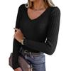 Women's Long Sleeve Knit V-Neck Pullover Top for Casual Daily Wear