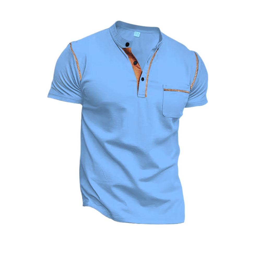 

Мужская футболка-поло с коротким рукавом 2025, летняя, со стойкой, на пуговицах, пуловер, мужская модная повседневная быстросохнущая базовая спортивная футболка XXXL светло-синий