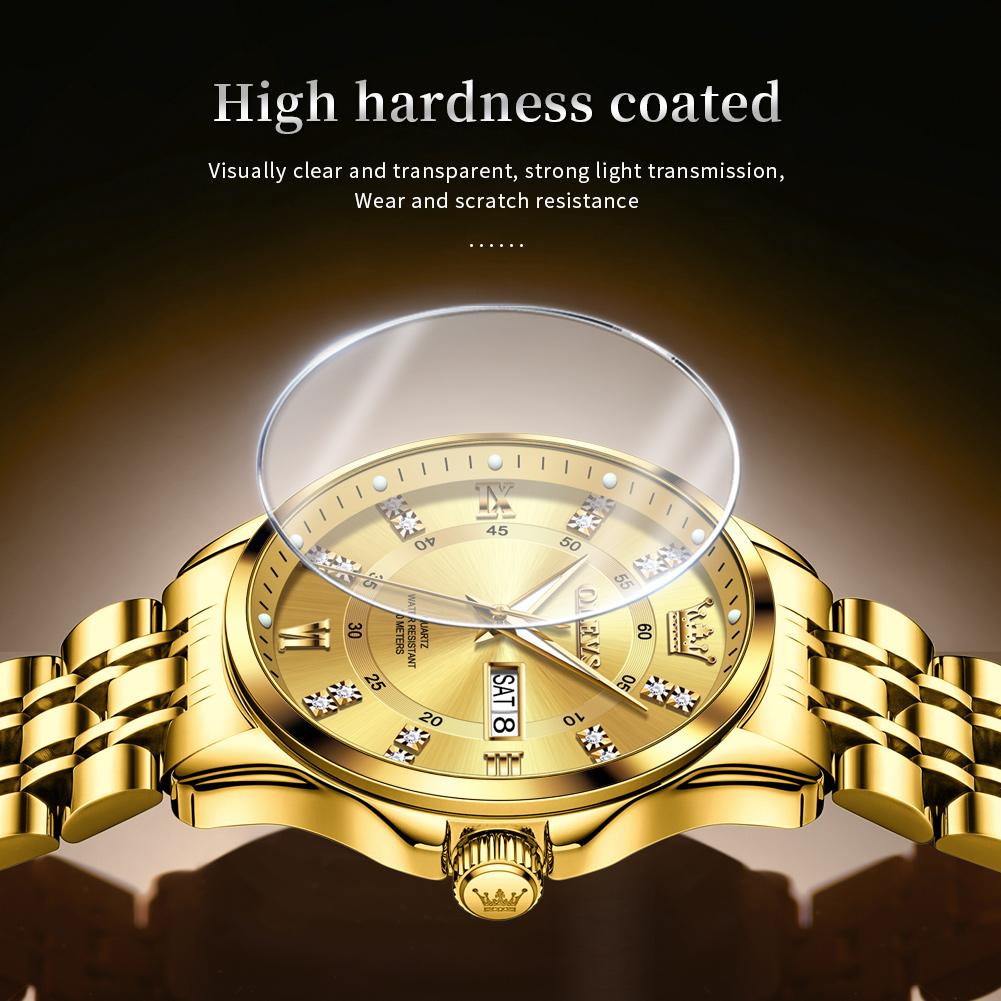 OLEVS 3620 Gold Luxury Men Watch Brand Original Quartz Watch Stainless Steel Waterproof Clock Business Calendar Gift Men Watch