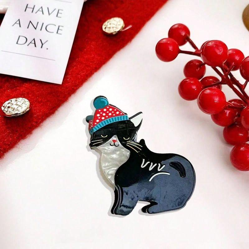 

1pc Knitted hat, kitten Christmas hat, hair clip, niche design, vinegar grip clip, fun animal hair clip, shark clip, female