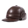 Men Genuine Cowhide Leather Winter Hat Thick Warm Trapper Cap with Ear Flaps Outdoor Windproof Baseball Bomber Hat for Elderly