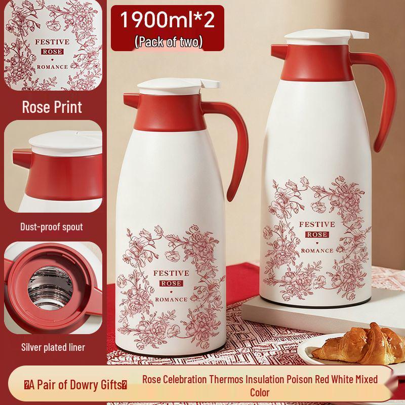 Vintage Red Thermos - Large Capacity, Bridal Dowry Hot Water Kettle