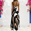 Women Plus Size Off Shoulder V Neck Strappy Sleeveless Printed A Line Maxi Dress