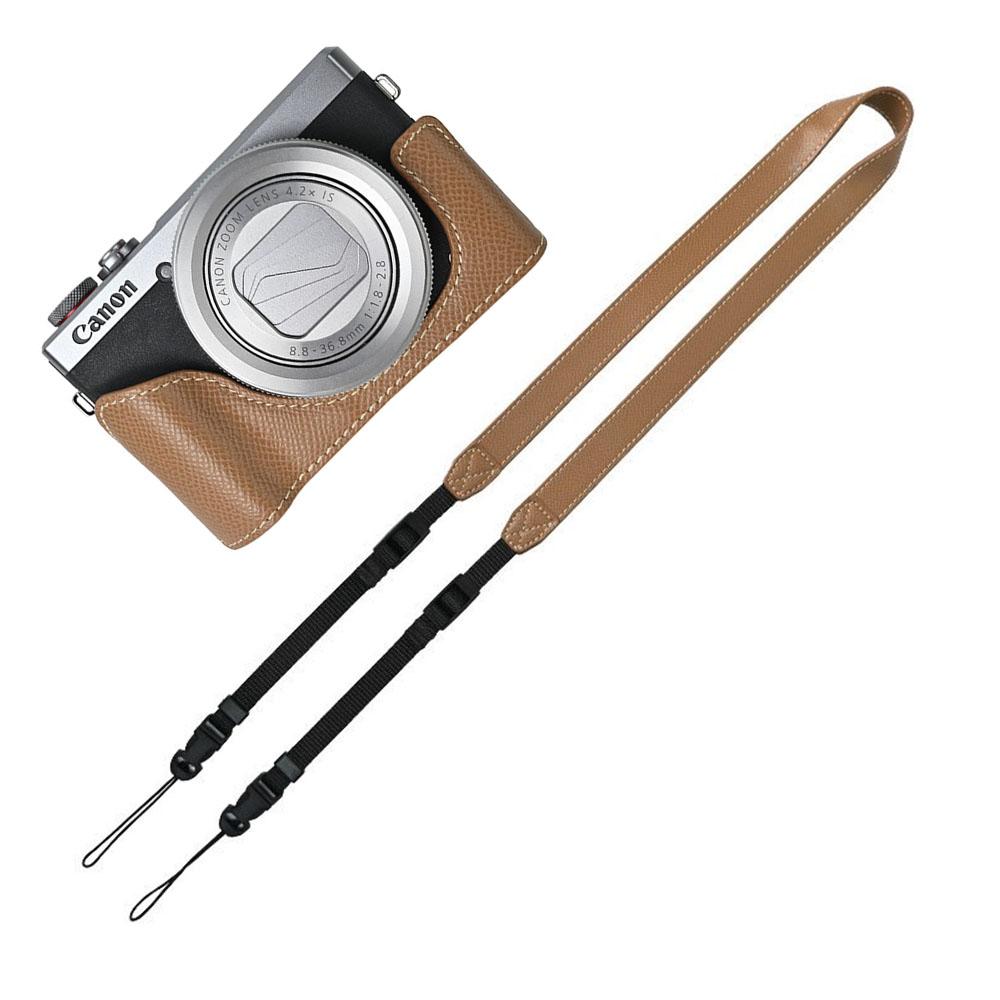 G7X2 G7X3 PU Étui Demi pour Appareil Photo Pour Canon PowerShot G7X Mark II III Couvercle avec Ouverture pour Batterie Avec Dragonne