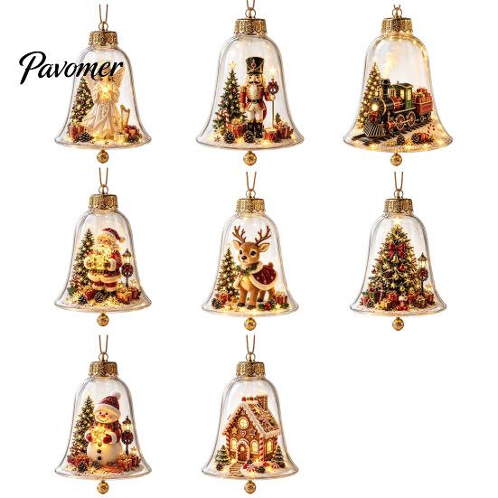 Christmas Gift for Family Friends 3D Bell Ornament, Winter Scene Clear Decoration with Santa Snowman Reindeer Decorative Spheres Angel Tree