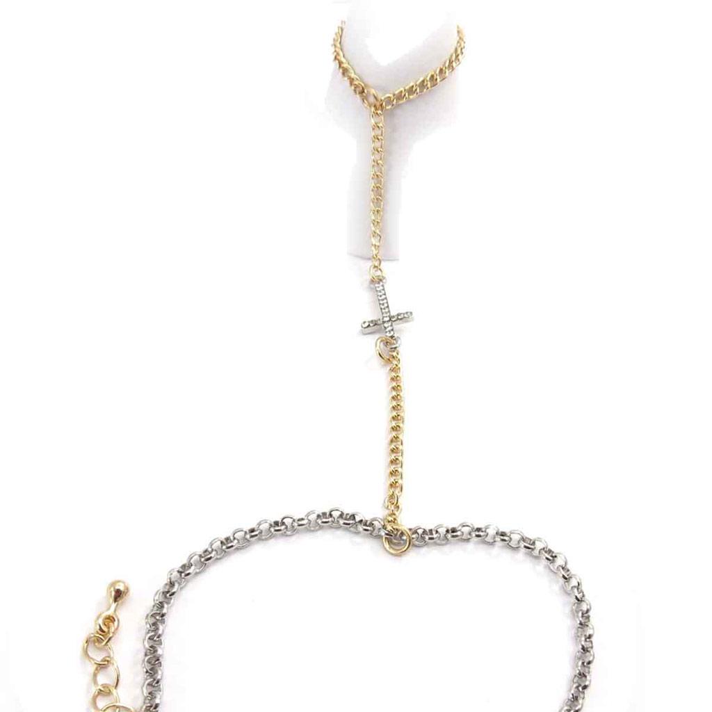 Les Trésors De Lily [J8917] – Zweifarbige „Kreuz“-Knöchelkette