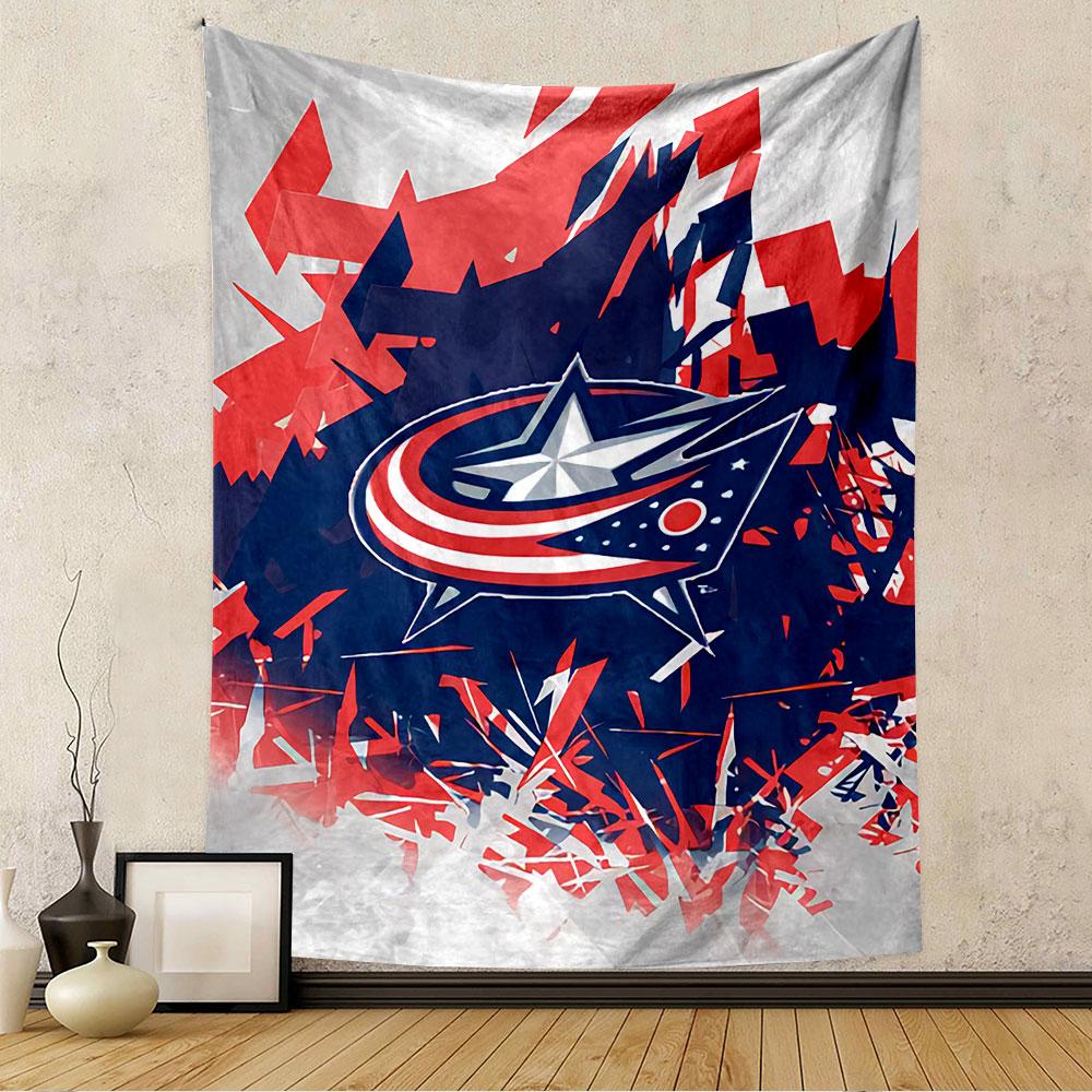 Red Blue White Star Logo Tapestry Wall Hanging, Abstract Geometric Emblem Art, Modern Wall Decor for Bedroom Living Room Dorm