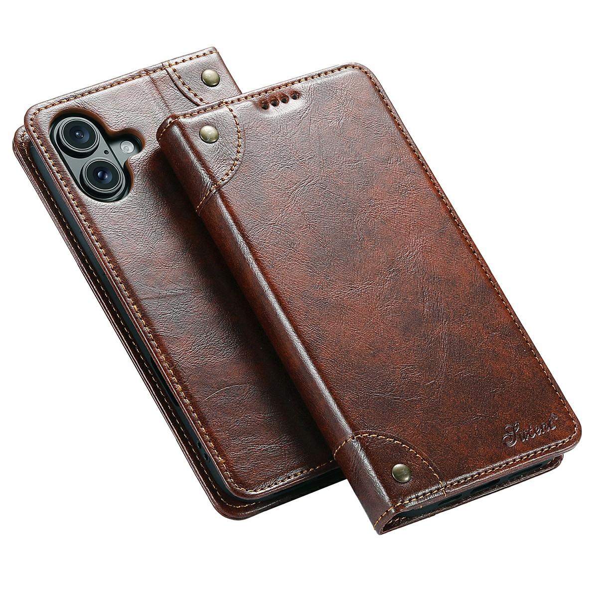 

SUTENI For iPhone 17 Case PU Leather Stand Wallet Phone Cover Khaki