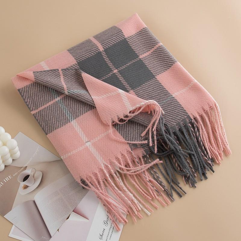 Winter New Plaid Scarf Printed Tassel Imitation Cashmere Scarf Fashionable Sweet Shawl Mid Length Thick Warm Scarf