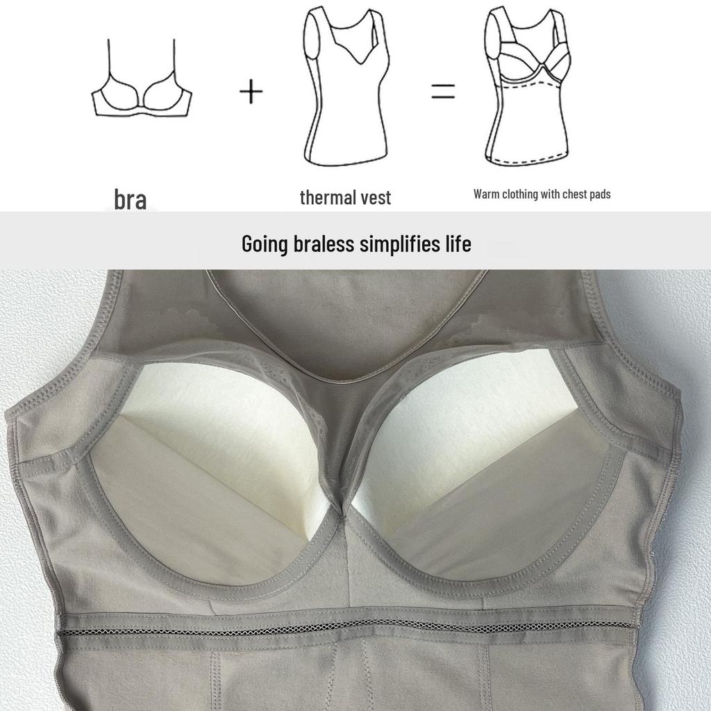 Damski dopasowany top na ramiączkach z podszewką polarową wyszczuplający z wbudowanym biustonoszem - Styl jesień/zima 2025