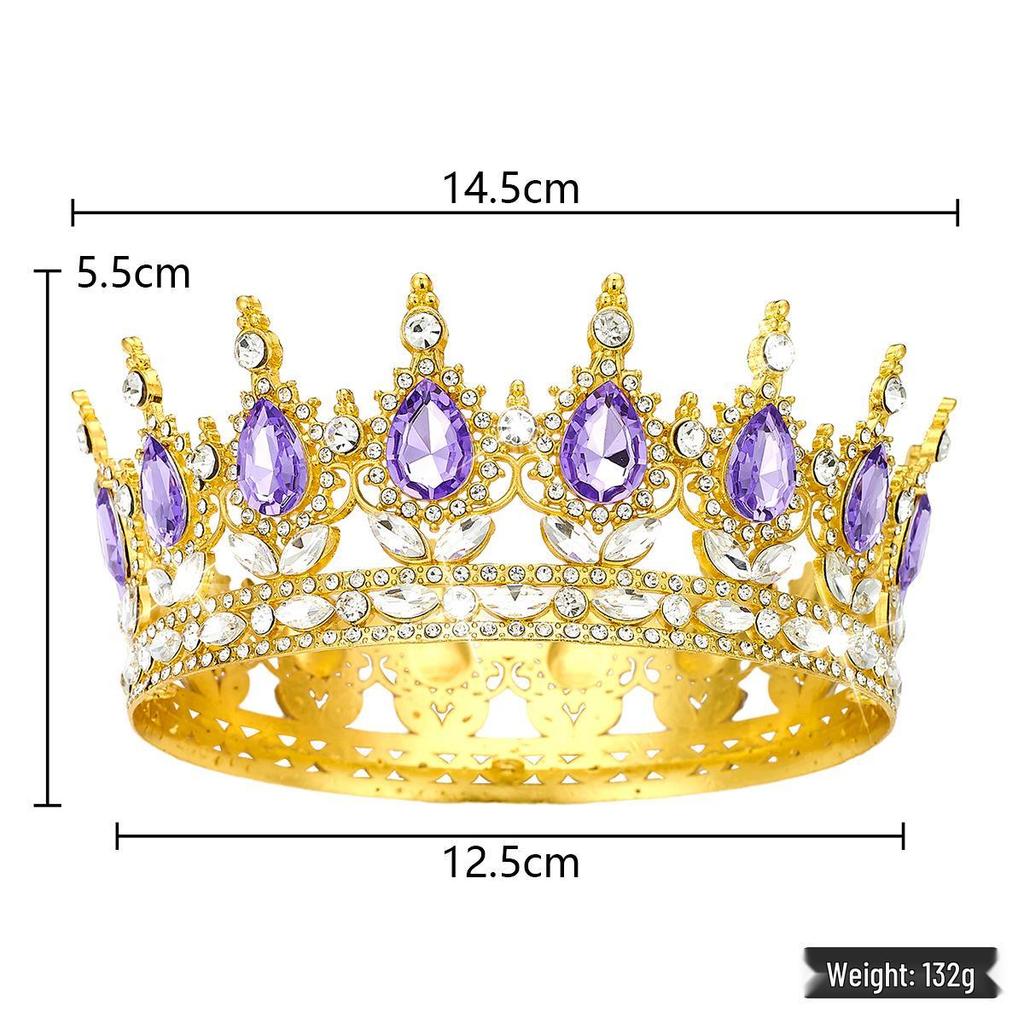 European Baroque Rhinestone King Crown Tiara Hairpiece