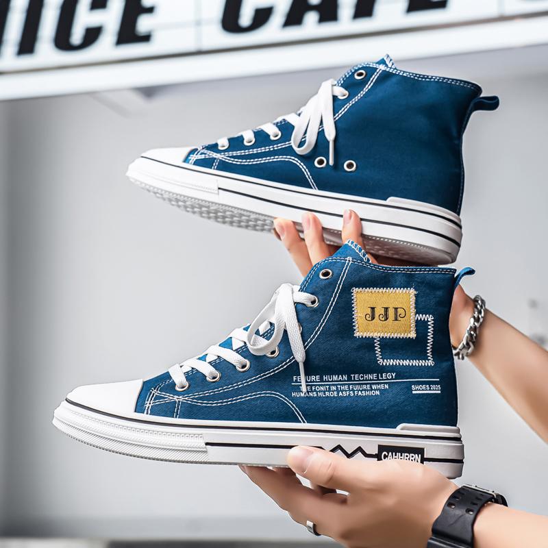 Men 's Casual Four Seasons High Top Fashion Canvas Skateboarding Students Comfortable Sneakers Boys Trending Soft Sole Breathable Shoes