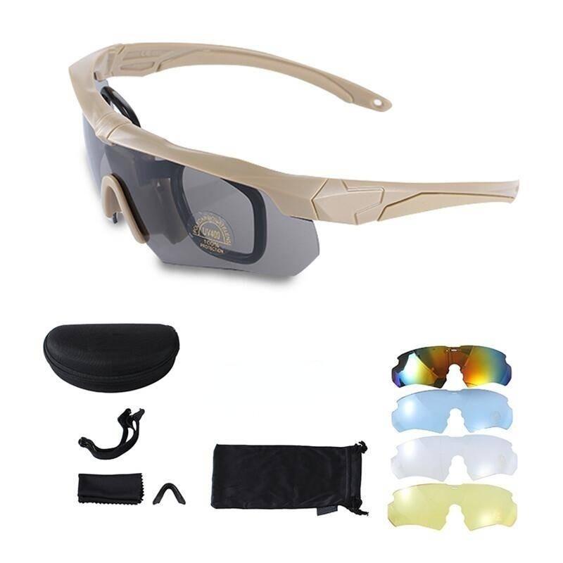 Taktiske briller Utendørs Sport Airsoft Skyting Jaktbriller Turbriller Utendørs solbriller med linse 5 stk.