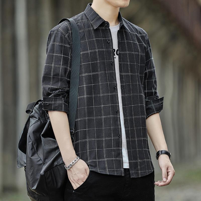 Langarm Kariertes Hemd Herren Trend Lässig Koreanische Version Mode Vielseitige Kleidung Gestreiftes Hemd Herren