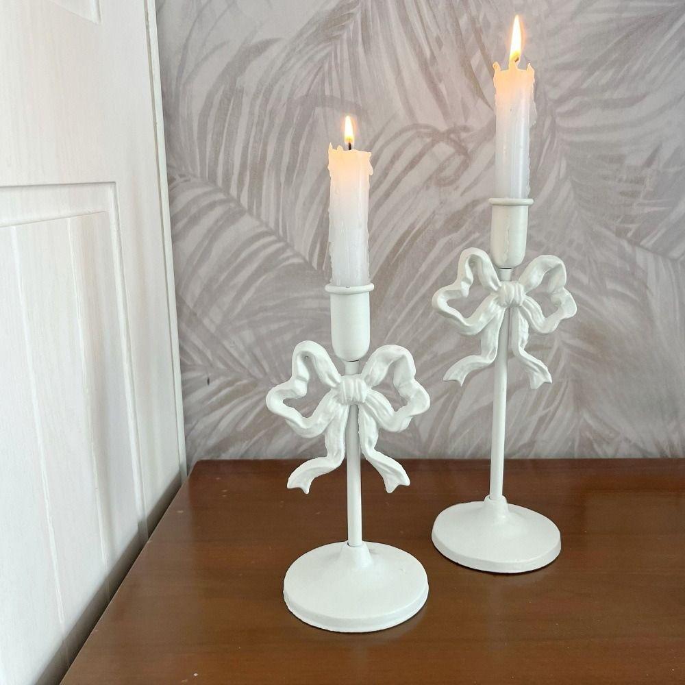 High Footed Bowknot Candle Holder Wrought Iron Wedding Candle Stand  Photography Props