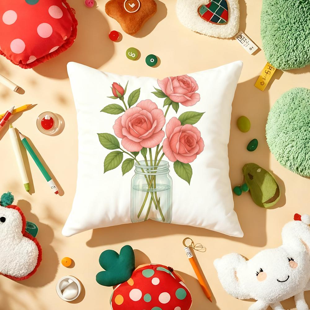 Beautiful Flowers Cushion Cover Soft Short Plush DoubleSided Printing Home Decor Machine Washable Pillow Case Gift