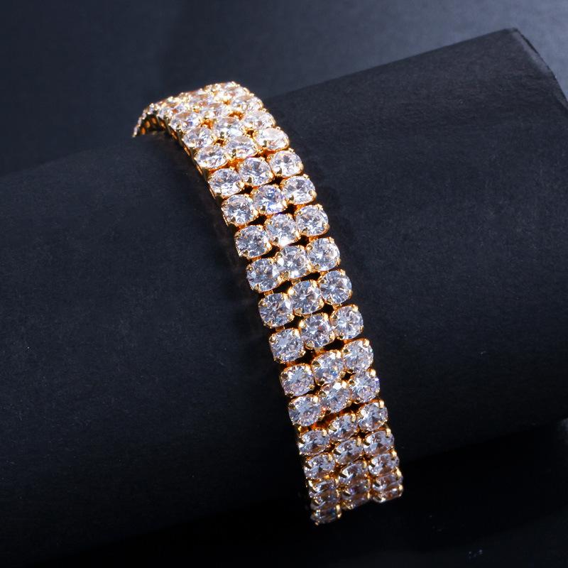 S0147 Sparkling Three-Row Zircon Bracelet Environmentally Friendly Copper Electroplated Gold Color-Retaining Hand Jewelry