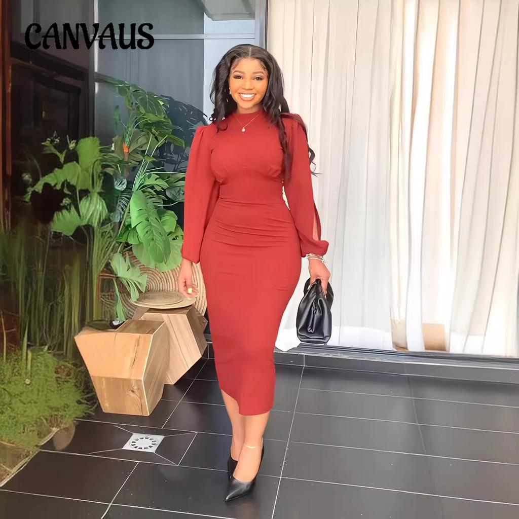 Women's Solid Color Pleated Temperament Personality Split Sleeve Slim One Step Dress