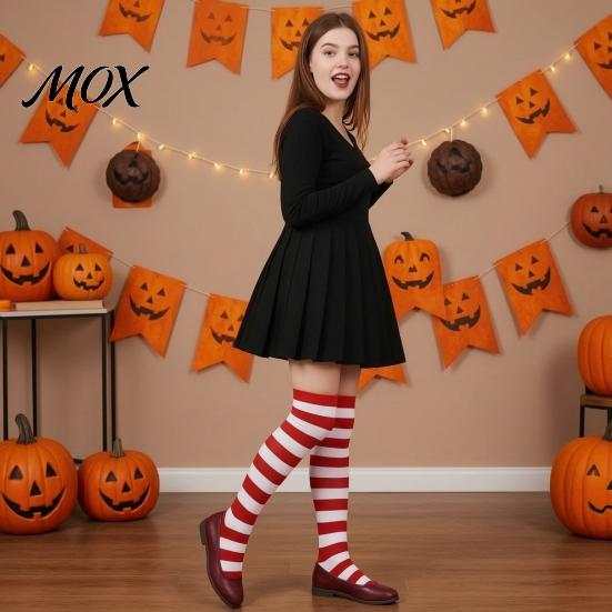 Comic-Ausstellung Outfit Accessoires Gestreifte Oberschenkelhohe Socken für Damen Mädchen, Über dem Knie Strümpfe, Mode Festlich Winter Strumpfwaren Weich Dehnbar