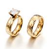 Unique Stackable Couple Ring Set 18K Gold Plated Stainless Steel Jewelry Zircon Wedding Engagement Rings for Men and Women