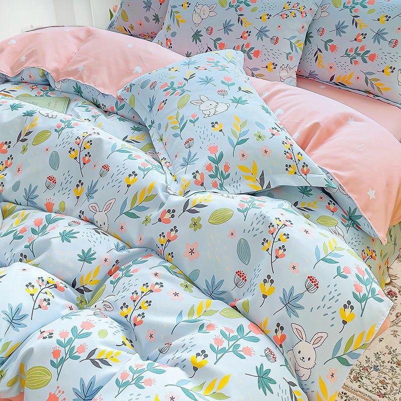 Simple Class A Washed Cotton Four-piece Bedding Set Princess Style Printed Quilt Cover Dormitory Bed Sheet Three-piece Quilt Cover
