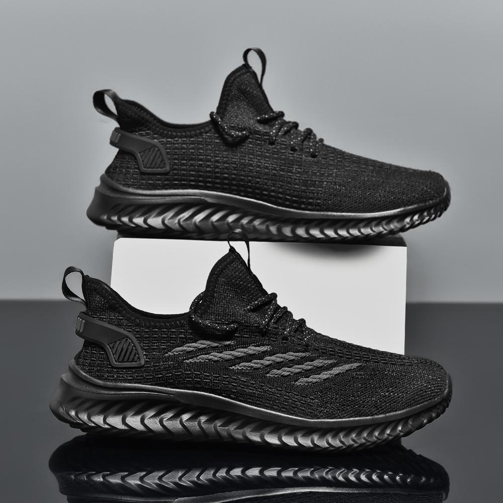 

2024 Мужские кроссовки, повседневная обувь для активного отдыха, дышащая сетка, удобная, большого размера, модная, нескользящая, вулканизированная, тканая, для бега 46 чёрный