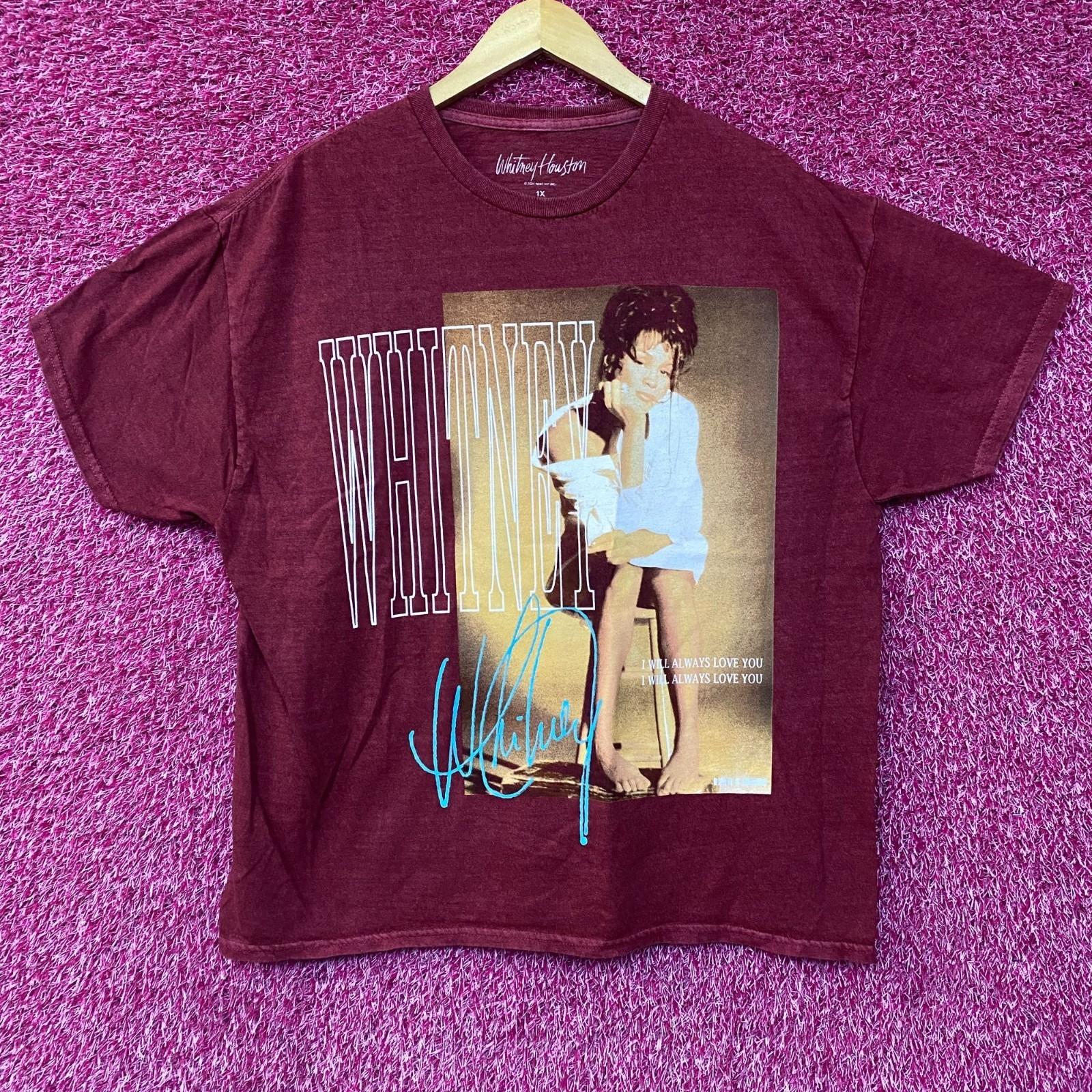 Whitney Houston I Will Always Love You Washed Graphic Burgundy T-Shirt XL L