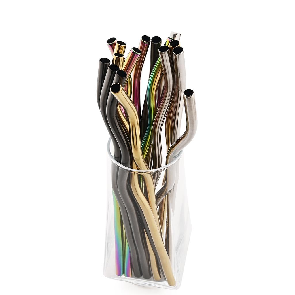 2pcs Wavy Stainless Steel Straight Straw Set Fruit Juice Milkshake Cocktail Bubble Tea Drinking Straw Kitchen Bar Accessories