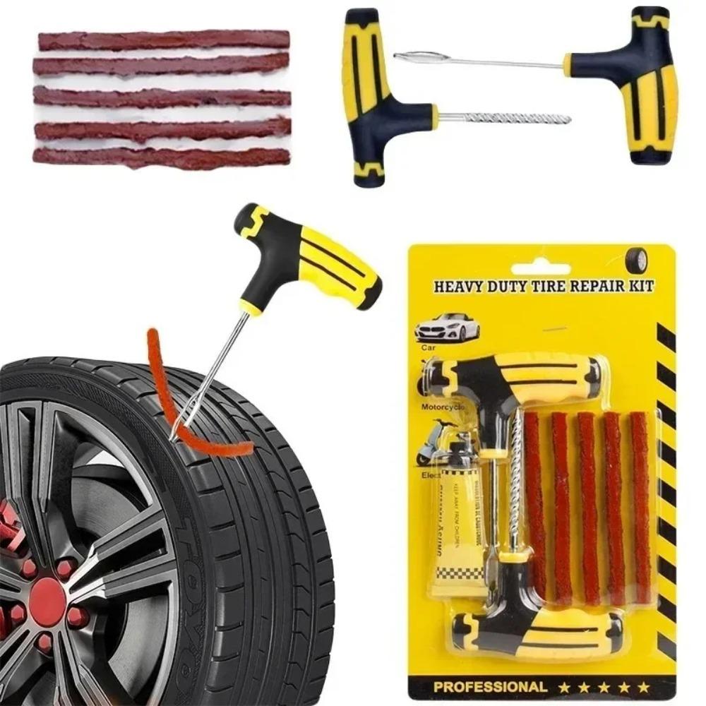 Car Tire Repair Kit with Tools & Adhesive – Durable Plug Strips Included, Uses for Tubeless Tyre Emergency Puncture Fix